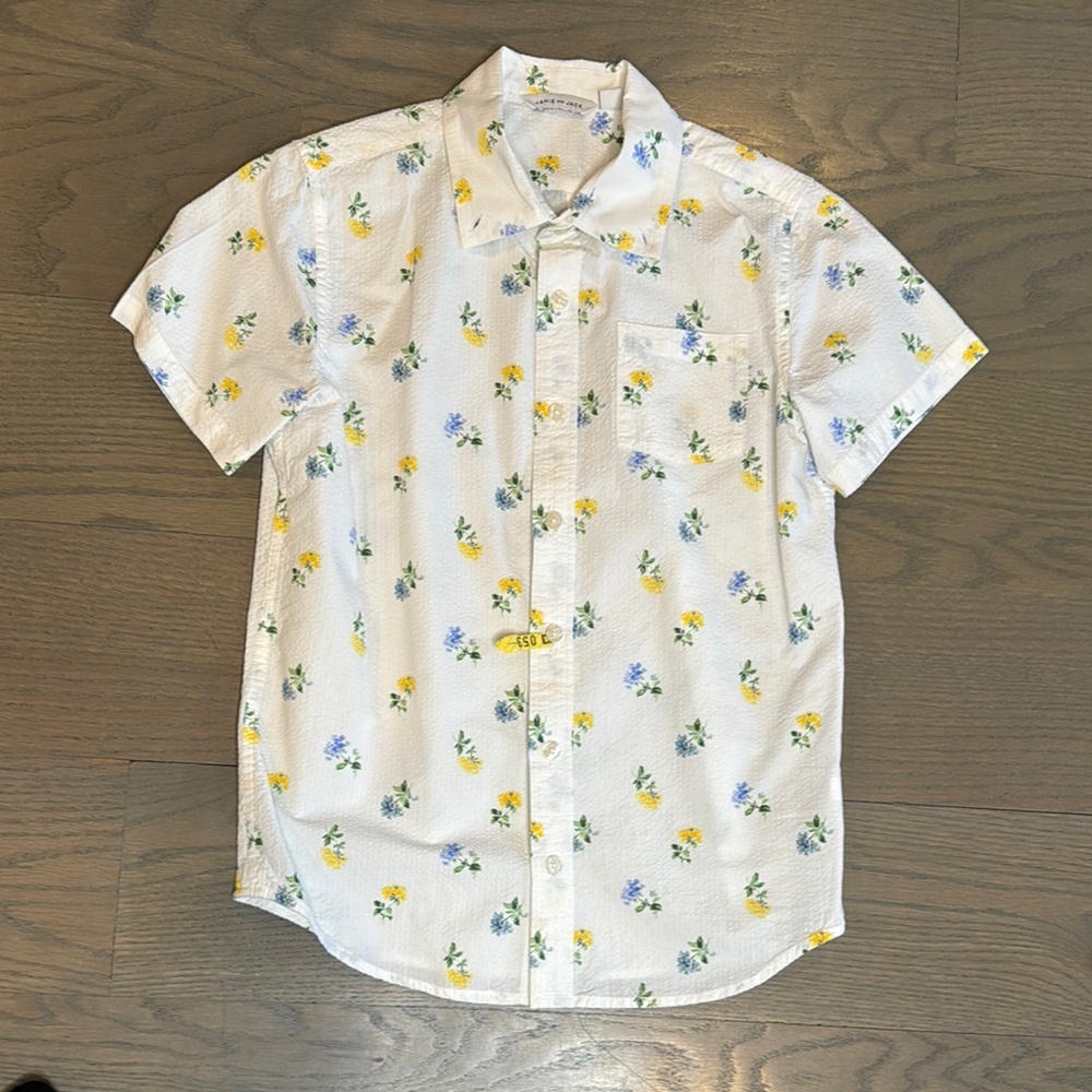 Janie and Jack White Casual Button Down Linen Textured Shirt